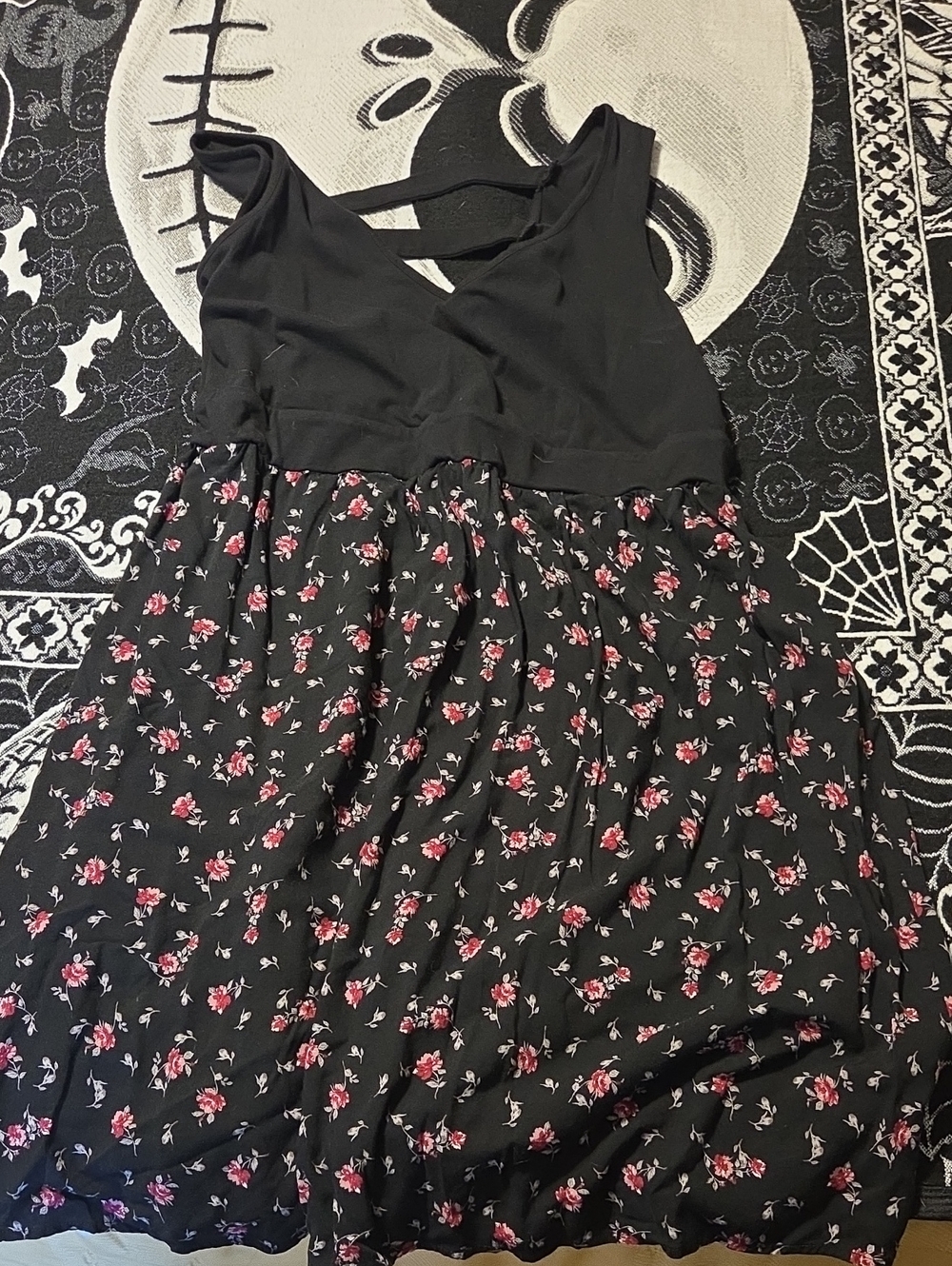 Torrid Black Dress with Small Pink Rose Print
